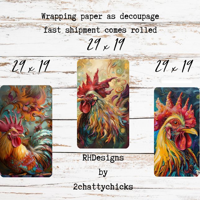 Whimsical Oil Painted Textured Chickens Decoupage  Wrapping Paper Sheets (Creator Uploaded)
