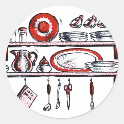 Whimsical Old Fashioned Kitchen Art Classic Round Sticker