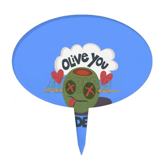 Whimsical "Olive My Heart" Funny Face Design Cake Topper (Front)