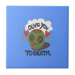 Whimsical "Olive My Heart" Funny Face Design Ceramic Tile