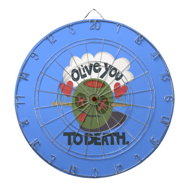 Whimsical "Olive My Heart" Funny Face Design Dart Board (Front)