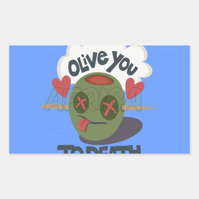 Whimsical "Olive My Heart" Funny Face Design Rectangular Sticker (Front)