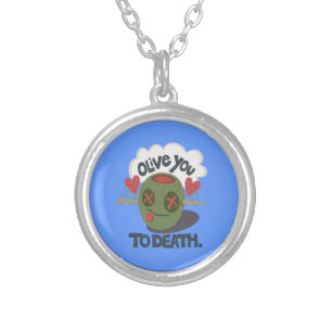 Whimsical "Olive My Heart" Funny Face Design Silver Plated Necklace