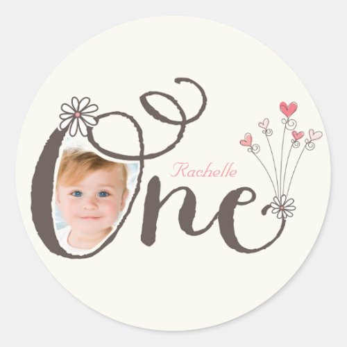Whimsical One Girl Thank You 1st Birthday Sticker