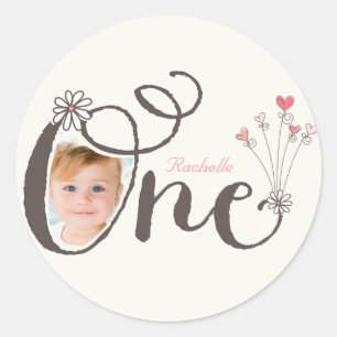 Whimsical One Girl's 1st Birthday Cute Party Favor Classic Round Sticker