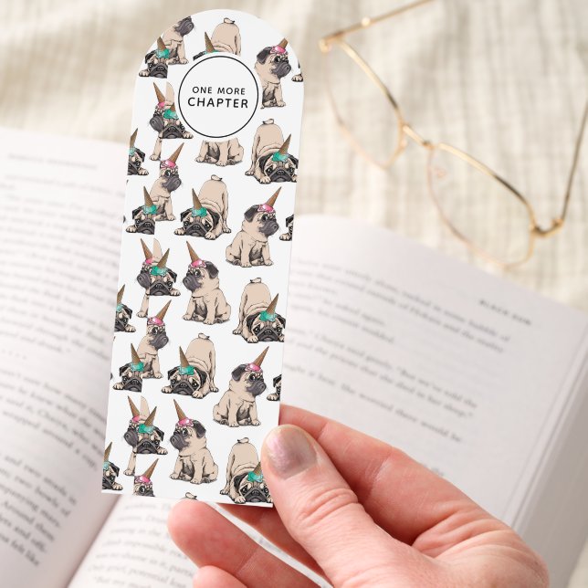 Whimsical "One More Chapter" Pug Unicorn Bookmarks (Hand)