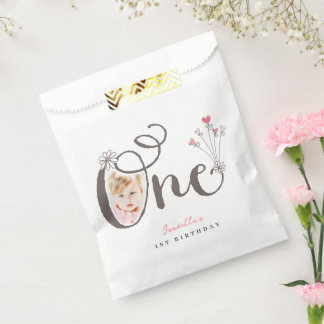 Whimsical One Pink Baby Girl 1st Birthday Photo Favor Bag