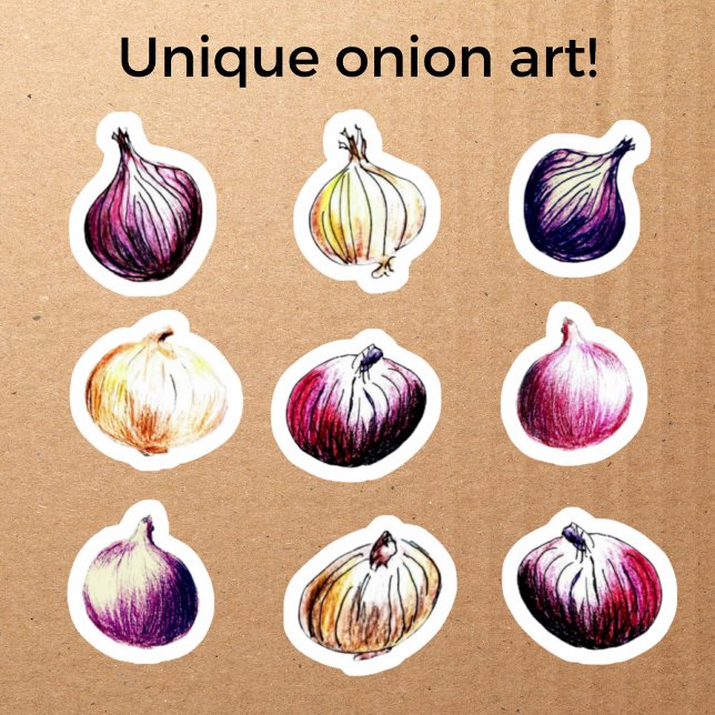 Whimsical Onions Hand-Drawn Watercolor Veggies Sticker (Onion stickers can add spice to cards and packages. These are hand-drawn and unique in the world!)