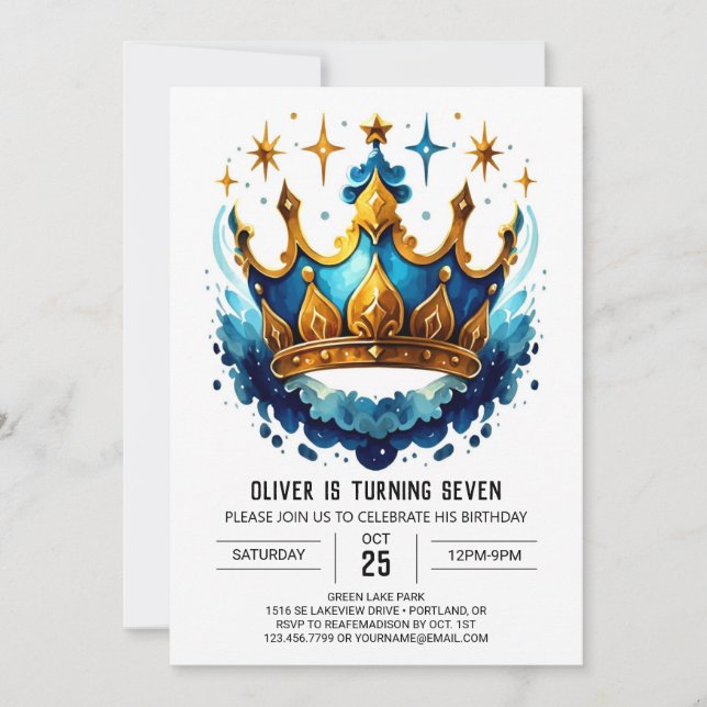 Whimsical Online Prince Crown Birthday Invitation (Front)