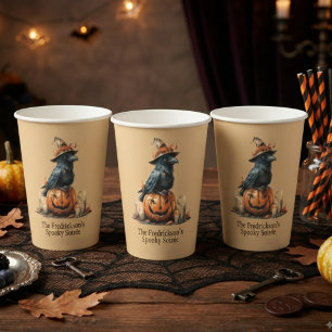 Whimsical Onyx Gothic Raven Halloween Paper Cups