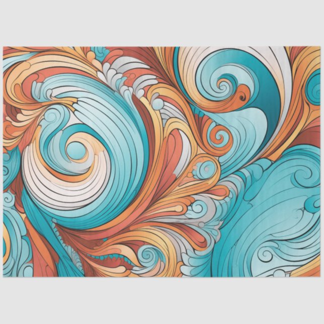 Whimsical Orange | Bondi Blue | Swirled Decoupage Tissue Paper (Front)