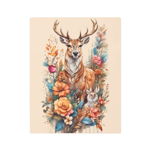 Whimsical Orange Deer and Fawn in Floral Wonderla Metal Print