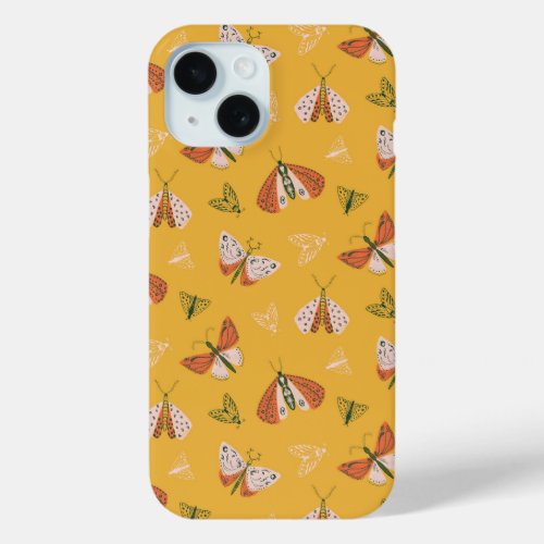 Whimsical Orange Ecru Moths  iPhone 15 Case