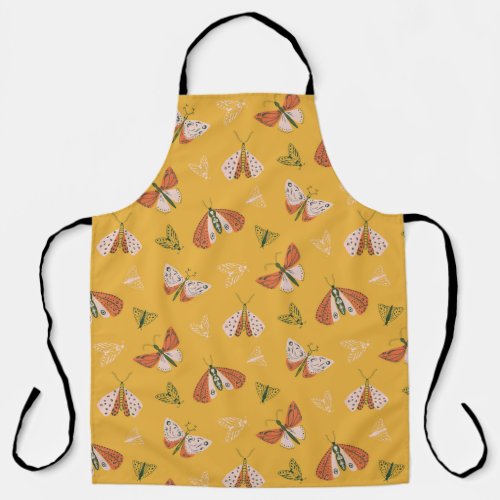 Whimsical Orange Ecru Moths Pattern Apron