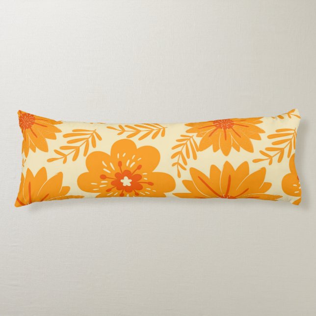 Whimsical Orange Floral Retro Botanical Spring  Body Pillow (Front)