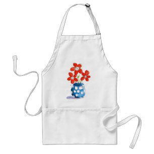 Whimsical Orange Flowers in Blue Vase Adult Apron