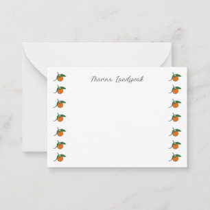 Whimsical Orange Fruit Border Custom Name Note Card