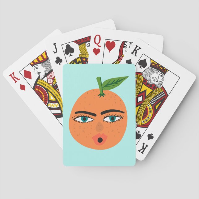 Whimsical Orange Funny Face CUSTOMIZE IT Poker Cards (Back)