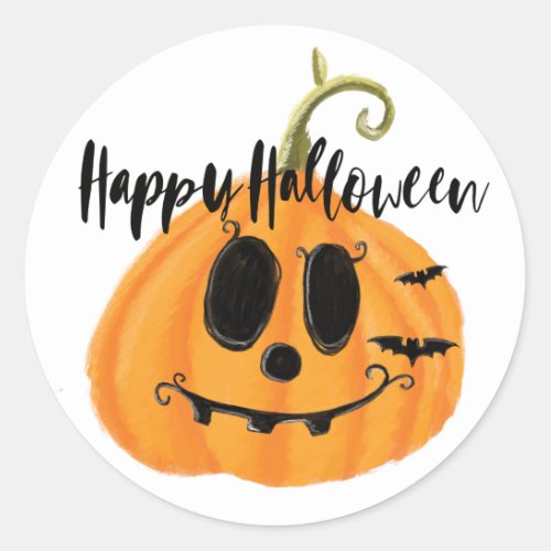 Whimsical Orange Jack Olantern Happy Halloween Classic Round Sticker