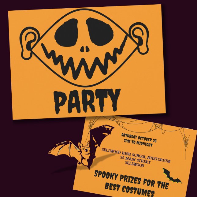 Whimsical Orange Monster Face Halloween Party Invitation (Creator Uploaded)