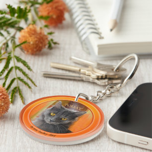 Whimsical Orange Photo Cat Keychain