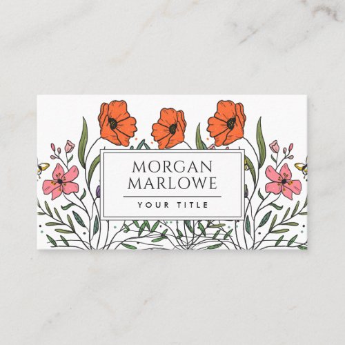 Whimsical Orange Pink Cute Boho Floral Bouquet Business Card