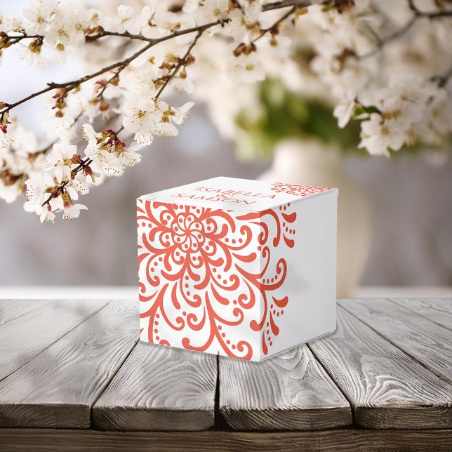Whimsical Orange Red Flourish Wedding Favor Boxes (Creator Uploaded)
