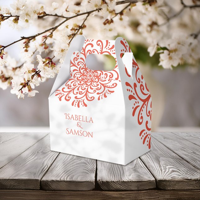 Whimsical Orange Red Flourish Wedding Favor Boxes (Creator Uploaded)