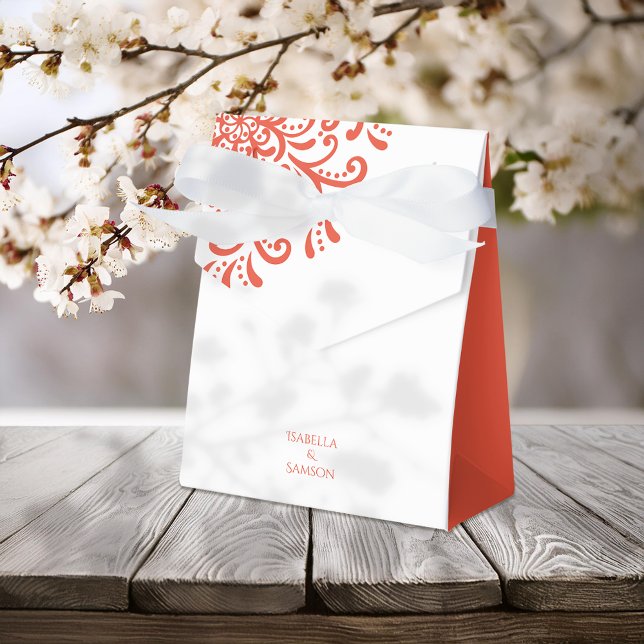 Whimsical Orange Red Flourish Wedding Favor Boxes (Creator Uploaded)