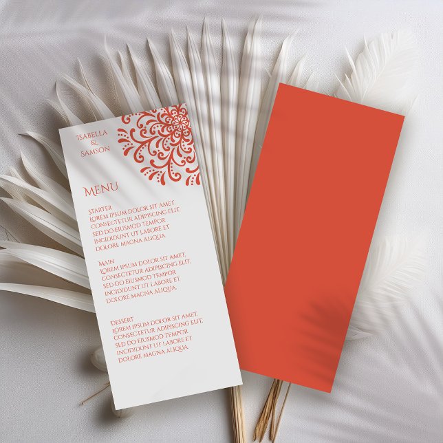 Whimsical Orange Red Flourish Wedding Menu (Creator Uploaded)