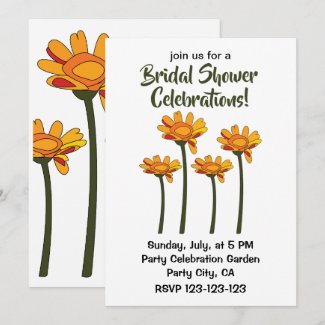 Whimsical Orange Red Flower Floral Bridal Shower Invitation