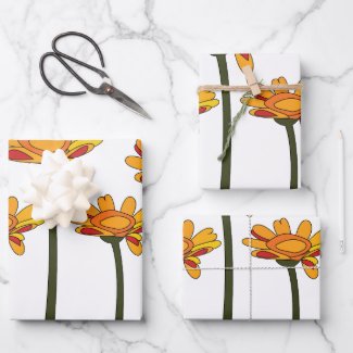 Whimsical Orange Red Flower Floral Wrapping Paper Sheets