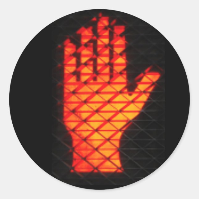 Whimsical orange stoplight "WAIT" hand symbol on Classic Round Sticker (Front)