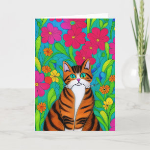 Whimsical Orange Striped Cat Bestie's Birthday Card