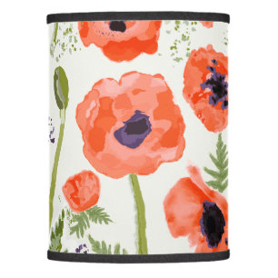 Whimsical Orange Watercolor Painted Floral Pattern Lamp Shade