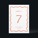 Whimsical Orange Wedding Table Number Card<br><div class="desc">Whimsical Orange Wavy Line Frame,  wedding table number card. Please note that table number cards must be numbered and added to your cart individually. Frame color and fonts can be changed by selecting the "edit using design tool" feature.</div>