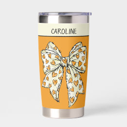 Whimsical Orange Yellow Coquette Heart Bow Insulated Tumbler