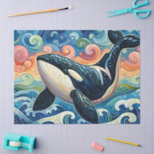Whimsical Orca Whale Beach Coastal Decoupage  Tissue Paper