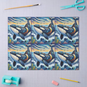 Whimsical Orca Whale Beach Coastal Decoupage Tissue Paper