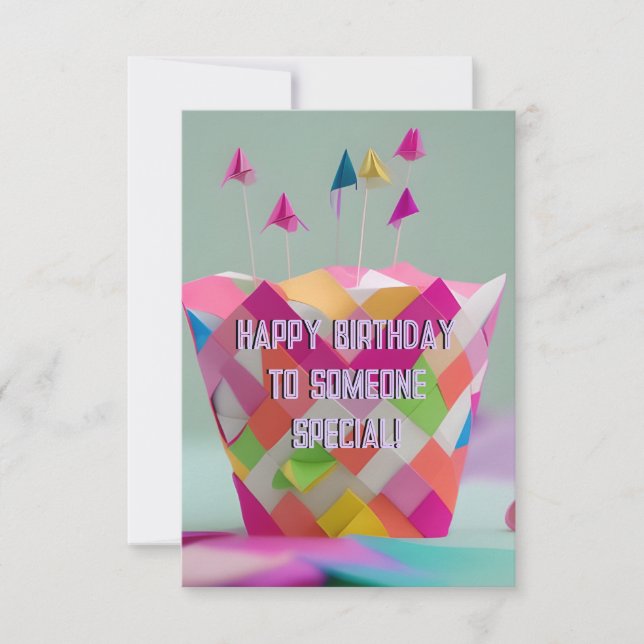 Whimsical Origami Handmade Cake Postcard (Front)