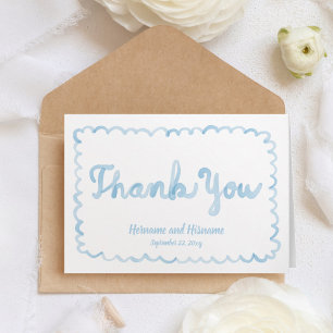 Whimsical Original Light Blue Hand Drawn Frame Letterpress Thank You Card