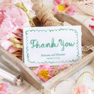 Whimsical Original Olive Green Hand Drawn Frame Letterpress Thank You Card