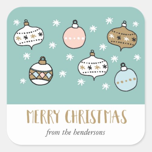 Whimsical Ornaments Merry Christmas Return Address Square Sticker