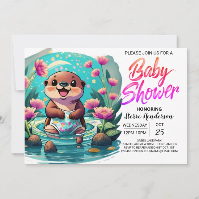 Whimsical Otter Digital Baby Shower Invitation (Front)