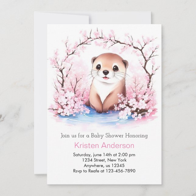 Whimsical Otter Oasis Girl Baby Shower Invitation (Front)