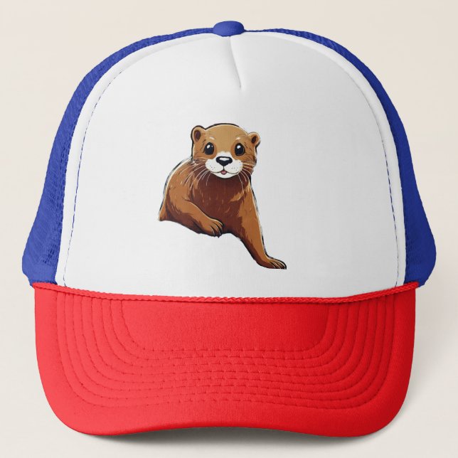 Whimsical Otter Rainbow Slide Trucker Hat (Front)