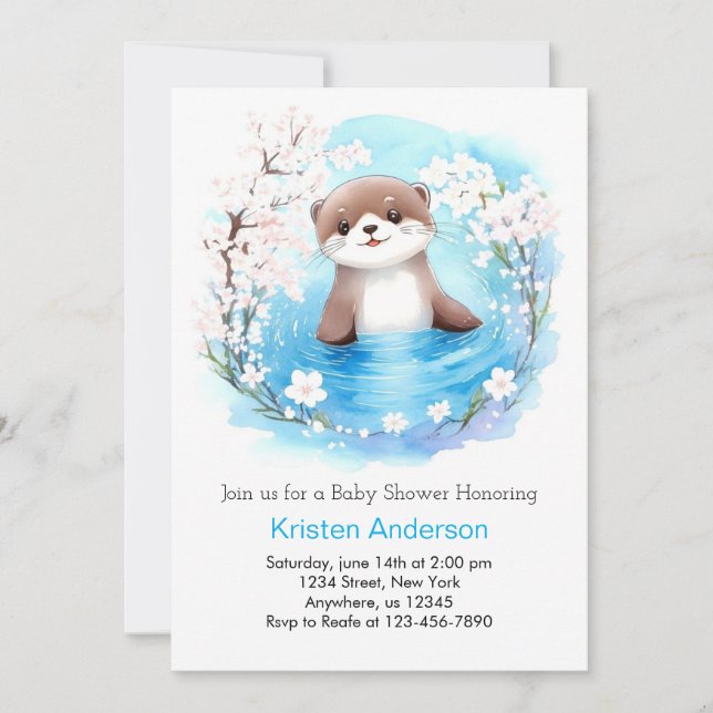 Whimsical Otter Watercolor Boy Baby Shower Invitation (Front)