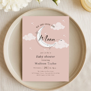 Whimsical Over the Moon Pink Baby Shower Invitation
