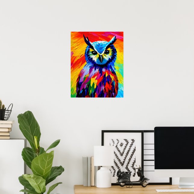 Whimsical Owl Art Poster - Colorful Watercolors (Home Office)