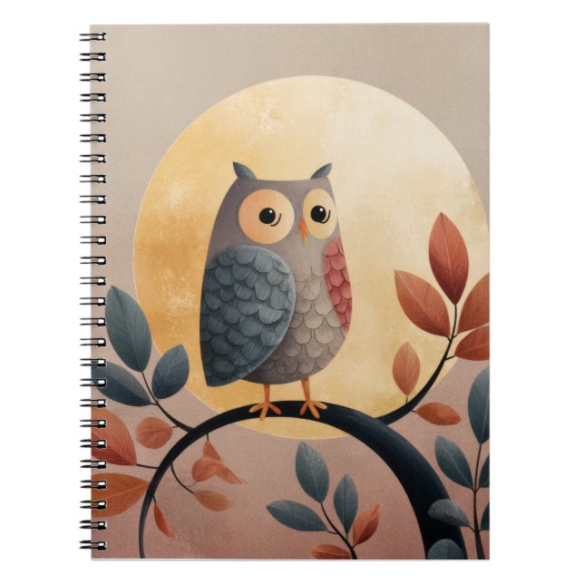 Whimsical Owl Autumn Moon Notebook (Front)